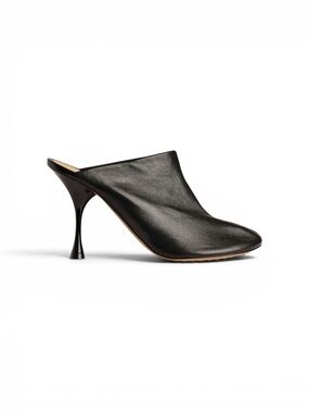 Authentic Bottega Veneta Black Nappa Leather Sculpted Dot Heel Mule